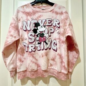 Pink Tie-Dye Mickey Mouse Never Stop Trying Sweatshirt. Sz. LG VGUC